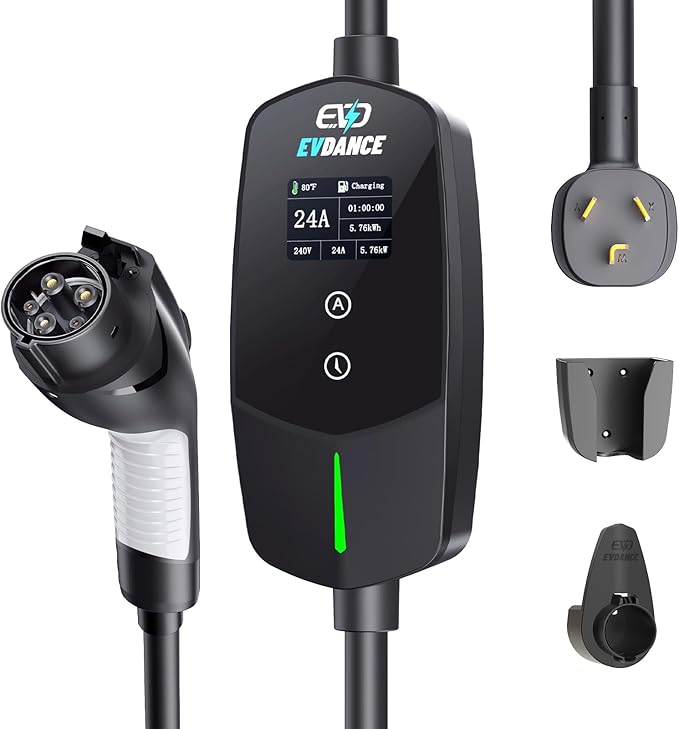 EVDANCE Level 2 EV Charger 24Amp 240V - NEMA 10-30P Charging Station, 25FT Cable for Home/Garage, J1772 Electric Vehicles & Adjustable Current (10-24A) (for J1772(Non-Tesla Evs), NEMA 10-30 Plug)