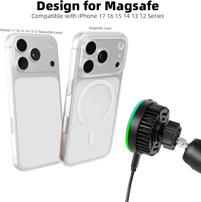 1" Ball Magnetic Wireless Charging Phone Holder with 5.9" Long Arm for MagSafe iPhone 17/16/15/14/13/12 Series - 15W Fast Charging, TEC and Fan Dual Cooling - Compatible with RAM B Size Mounts