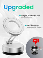 Vacuum Magnetic Phone Holder for MagSafe,Foldable Metal Suction Cup Phone Mount,360° Rotatable Phone Mount for All Smartphones & All Car Models-Silver