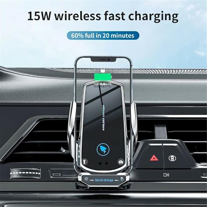 15W Wireless Car Charger Automatic Sensor Clip Charging Bracket Mobile Phone Holder - (Black)