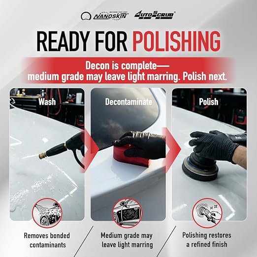 Nanoskin AUTOSCRUB Surface Prep Sponge - Medium Grade - Patented Clay Bar Replacement Tool to Remove Embedded Contaminants Before Wax & Coating | Safe for Painted Surface, Glass, Plastic, Metal & More