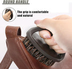 Soft Horsehair Bristle Leather Cleaning Brush for Car Interior, Comfortable Grip Car Wash Brush to Clean Upholstery Furniture Boots, Felt Hat Scrub Brushes Auto Detailing Cleaner Tool (2PCS)