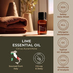 100% Pure Lime Essential Oil - 0.34 Fl Oz - Lime Oil for Hair, Skin, Diffuser, Aromatherapy & DIY Candle Making Scent