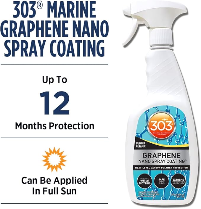 303 Products Marine Graphene Nano Spray Coating - Next Level Protection - Enhances Gloss and Depth - Reduces Water Spotting - UV Ray Protection- Safe to Use in the Sun - 32 fl. oz. (30251), White