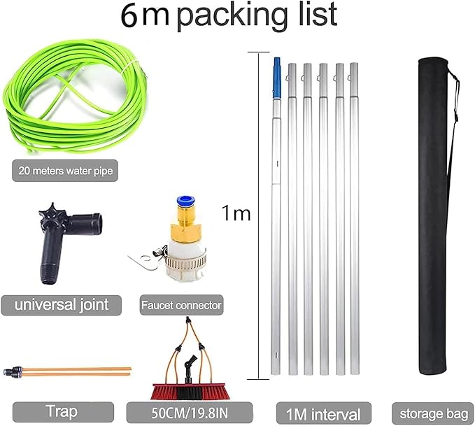 Extendable 6m Window Brush for Conservatory Roof & Photovoltaic Panel Cleaning - Telescopic Pole for Easy Reach & Streak-Free Shine on Trucks & Windows