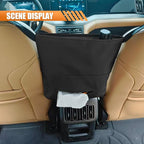 Car Handbag Holder Between Seats, Luxury Leather Car Purse Holder with Tissue Box, Multi-Pocket Large Capacity Storage Bag, Hanging Auto Organizer Pets Kids Barrier for Safe Driving (Black)