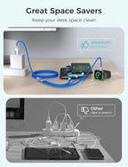 Amasuki Travel Essentials,4 in 1 for Apple Watch Charger/iPhone Charger/Multi Charging Cable,Vacation RV Camping Essentials,USB C/L/Micro Portable Charger for iWatch 11-1/iPhone 17-12,Car&Gift-Blue