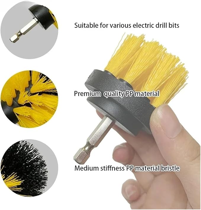 Nylon Round Cleaning Brush Set for Electric Drill - High-Density Bristle Carpet and Glass Cleaning Tool Kit(7pcs-bule)