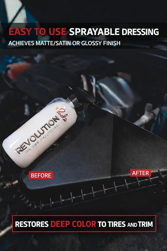 SudzBox Revolution Tire Shine & Trim Dressing | Works on Vinyl, Rubber, and Plastic - Works on Cars, Trucks, SUV's, Boats, + More! 16 oz.
