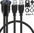 BATIGE 2 Pack Dual USB 3.0 Car Mount Flush Cable - USB3.0 Male to Female Car Mount Extension Cable - Waterproof for Truck, Boat, Motorcycle - Dashboard Panel - 3ft