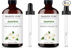 Majestic Pure Essential Oil with Glass Dropper - 100% Pure and Natural - Essential Oils for Diffuser, Aromatherapy, Soap and Candle Making, Jasmine Essential Oil, Jasmine Oil, 4 Fl Oz (Pack of 2)