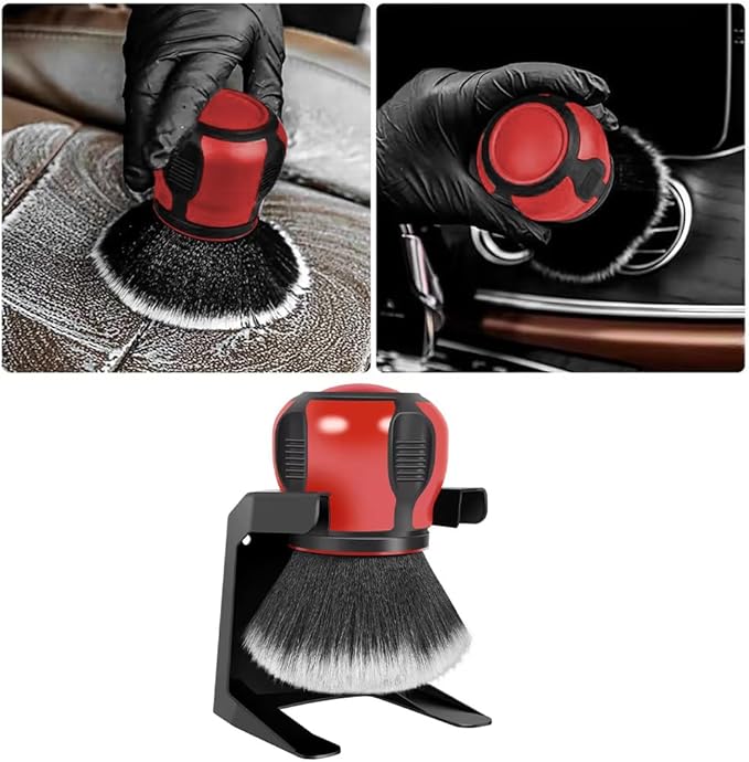 AUCELI Car Detailing Brush, Ultra Soft Auto Interior Dusting Brush with Storage Rack, Car XL Synthetic Brush Cleaning Tool, Universal Covers Large Area Inside or Outside Vehicles(Red/Style A)