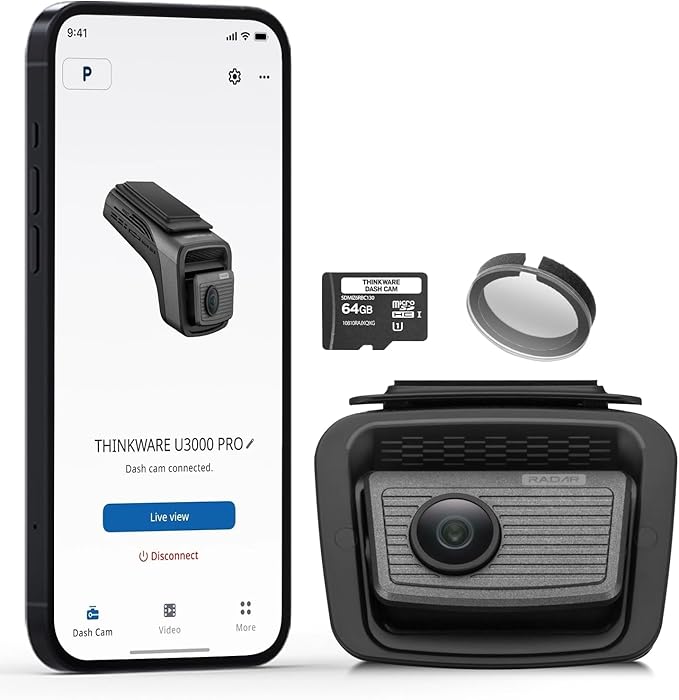 THINKWARE U3000 PRO 4K Front Dash Cam, 64Ghz Built-in Radar Buffered Parking Mode, STARVIS 2 Sensors, HDR, 5GHz Wi-Fi GPS, LTE or Cabin Cam Compatible (64GB Memory Card, CPL, Hardwiring Cable Incl)