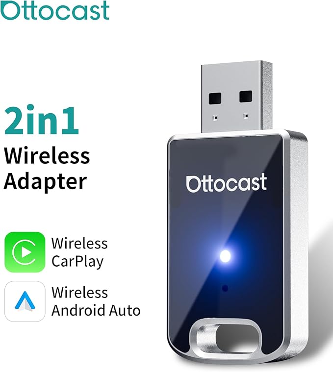 OTTOCAST Mini Edge, 2 in 1 Wireless Carplay Adapter & Wireless Android Auto Adapter for Apple iPhone Samsung or other AndroidPhone, USB Bluetooth Car Accessories for OEM Wired Carplay/Android Auto Car