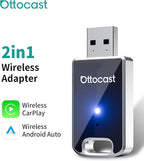 OTTOCAST Mini Edge, 2 in 1 Wireless Carplay Adapter & Wireless Android Auto Adapter for Apple iPhone Samsung or other AndroidPhone, USB Bluetooth Car Accessories for OEM Wired Carplay/Android Auto Car