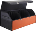 Noaman Leather Trunk Organizer for SUV - Large Car Trunk Storage Organizer with Lid and 2 Removable Dividers, Foldable Car Organizers and Storage Box for Sedan with 2 Metal Locking Clasps Black.