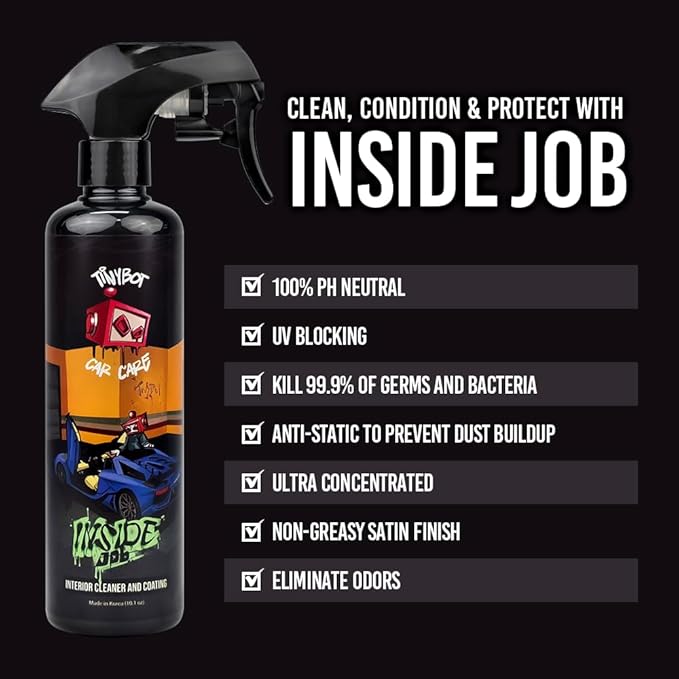 Tinybot Inside Job Interior Cleaner & Detail Spray -Safe On All Surfaces -Plastic, Leather, Vinyl, Metal, Carbon Fiber, LCD Screen, Suede -Anti Static -UV Protection -100% pH Neutral -10.1 oz
