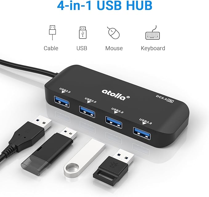 USB 3.0 Hub 4-Port with 2ft Cable — High-Speed 5Gbps Data Expander for Laptop & PC, Ultra-Slim Portable USB Splitter Compatible with Windows/macOS/Linux