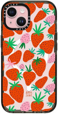 CASETiFY Impact iPhone 15 Case [4X Military Grade Drop Tested / 8.2ft Drop Protection/Compatible with Magsafe] - Pattern Print - Strawberries - Clear Black