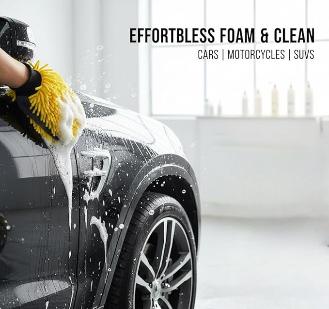 Car Wash Mitt Microfiber, 2PK-Scratch & Lint Free, Premium Chenille Microfiber Wash Mitt (Yellow)