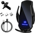 Wireless Car Charger, 15W Fast Charging Mount Electric Induction Car Phone Holder, Universal Auto-Clamping Magnetic Charger Air Vent Mount Bracket for Most Smartphones (Black)