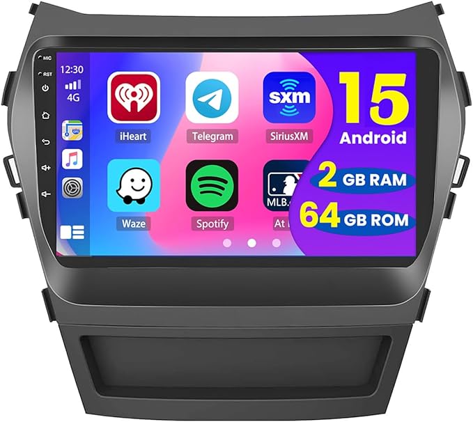 【2+64GB】 Wireless Carplay for Hyundai Santa Fe 2013-2017 Android Car Stereo 9" Touch Screen with Android Auto, Radio Dash Kit GPS Navigation WiFi Bluetooth SWC Mirror Link, Mic Backup Camera