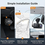 OBD2 Power Cable for Dash Camera, Mini OBD Adapter with 24-Hour Parking Mode, Acc Mode, Low Voltage Protection, 11.48FT Cable for Dash Cams, GPS,DVR and More 2V-36V to 5V/3A Charger