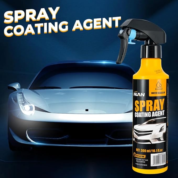 NUAN Nano Hydrophobic Ceramic Coating, 300ml Car Coating Spray Kit, Easy-to-Spray Auto Paint Protection, Includes Microfiber Cloth for Vehicle Shine & Protection