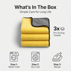 Microfiber Towels for Cars - 15.7" x 15.7" inches, Highly Absorbent Professional Grade Drying Towel Set for Superior Cleaning and Drying Performance - Car Drying & Kitchen Towel - Pack of 3