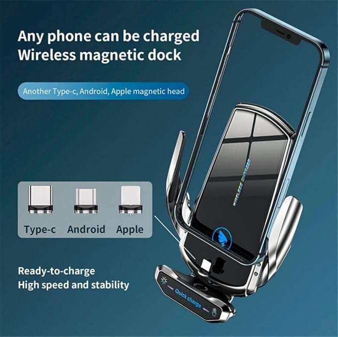 15W Wireless Car Charger Automatic Sensor Clip Charging Bracket Mobile Phone Holder - (Red)