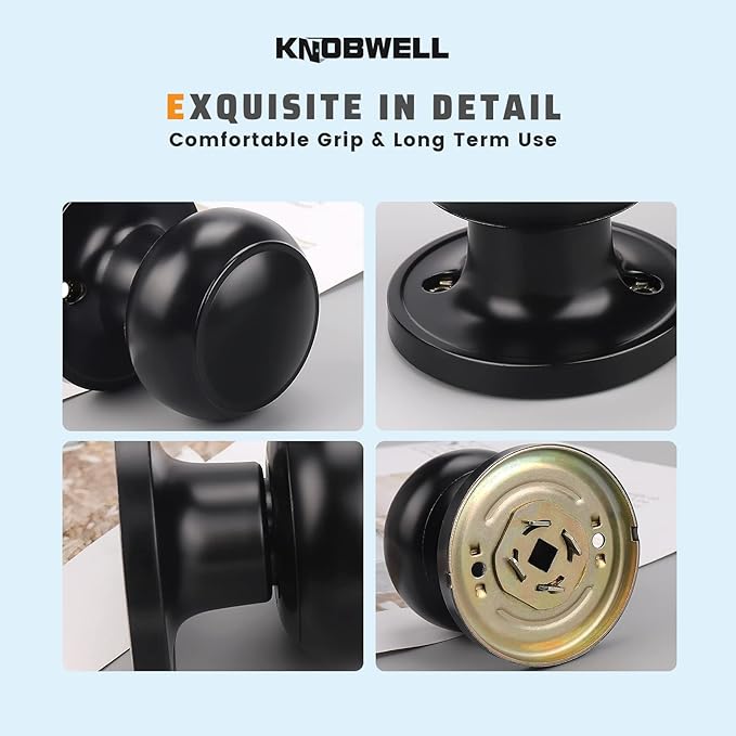 KNOBWELL 4 Pack Black Dummy Door Knob, Single Sided Handle for Closets, French Double Doors, and Pantry, Matte Black One Side Non-Turning Interior Push/Pull Door Knob
