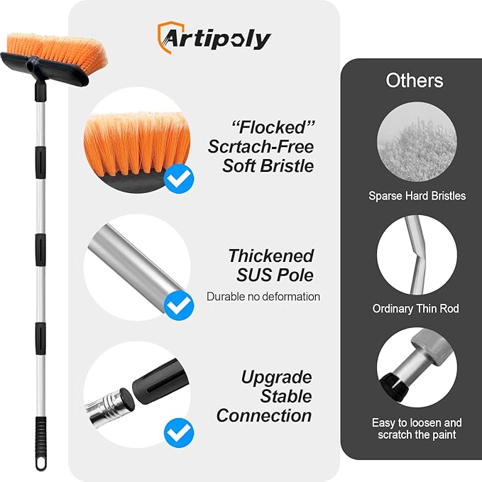 ARTIPOLY 65" Car Wash Brush with Extension Pole, Car Wash 10” Dip Soft Brush, No Scratch Car Cleaning Brush Supplies for RV Boat Truck SUV, House Siding, Snow, Floors, Extension Aluminum Alloy