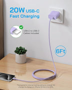 3 Pack AISNI Fast Charger Block Compatible with iPhone 17 16 15 Charger Fast Charging USB C Charger Long Type C Chargers Cord 6 FT for iP17 Air/17 Pro Max/16/15 Pro Max Series and Type C Device-Purple