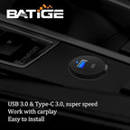 BATIGE Type C 3.0 USB 3.0 Alloy Shell Car Mount Flush USB Port Cable Male to Female, Car Truck Boat Motorcycle Dashboard Panel Extension Cable LED Indicator - 3ft