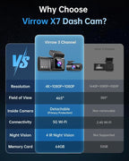 Dash Cam Front and Rear Inside - 3 Channel Dash Cam (4K+1080P+1080P) Built-in 5GHz WiFi APP & 64GB Card - Dashcam with IR Night Vision - Dash Camera for Cars Parking Mode G-Sensor Loop Recording(X7)