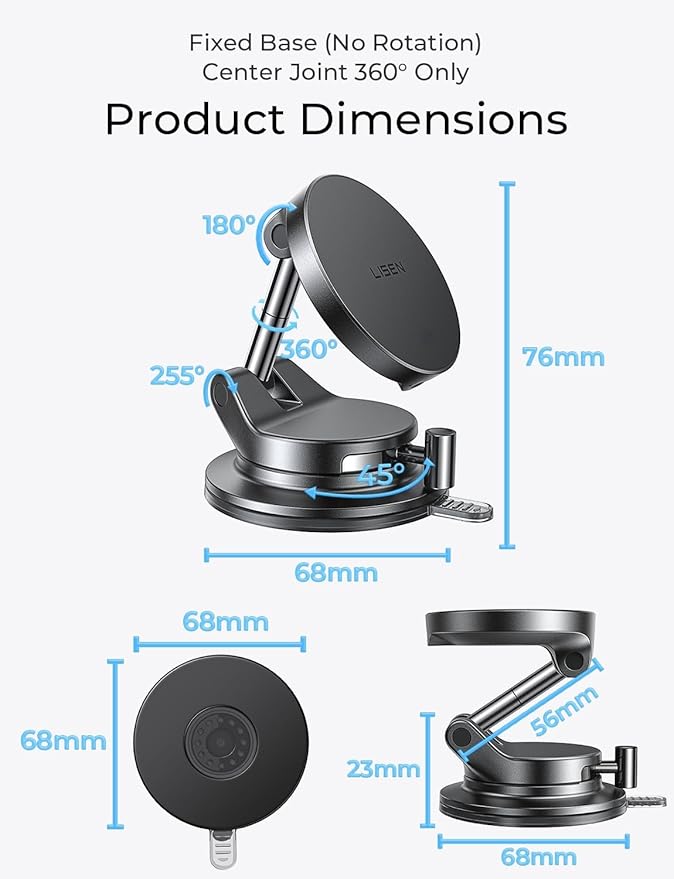 LISEN 15W Magsafe Car Mount Charger, Magnetic Wireless Car Charger, Suction Phone Mount, Vacuum Magnetic Phone Holder for Car Charger for iPhone 17 Pro Max 16 15 14 13 12, Samsung,Pixel, Gifts for Mom