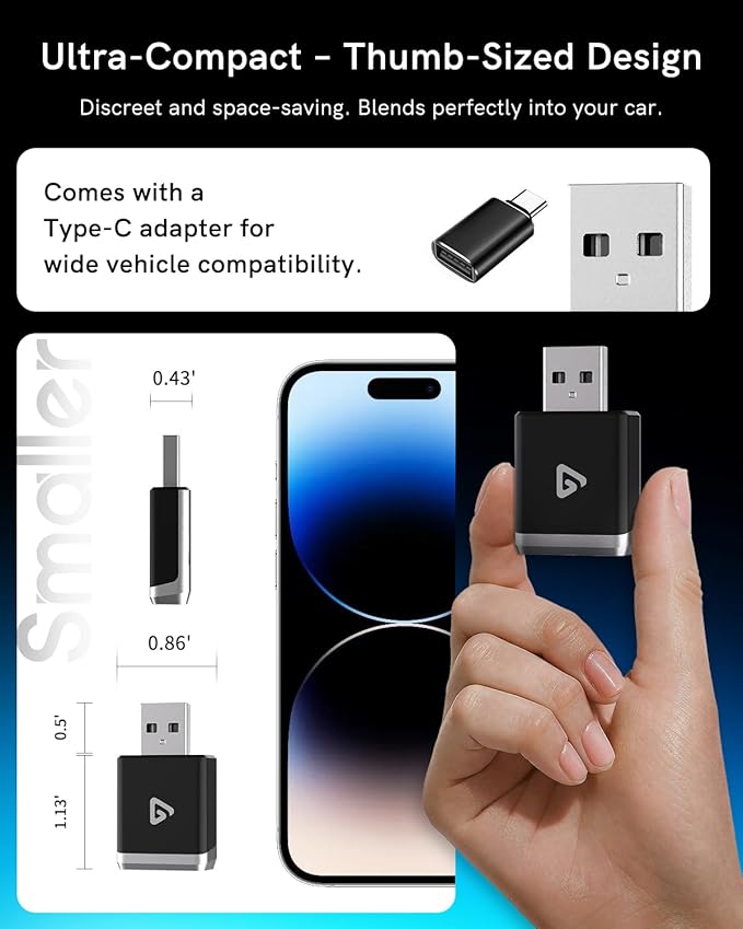 Wireless CarPlay Adapter for Apple iPhone & Android 2025 Upgrade Mini 2-in-1 Wired Android Auto to Wireless, Compact Design Plug & Play Auto Connect Car Play Dongle Fits for OEM Wired CarPlay Cars
