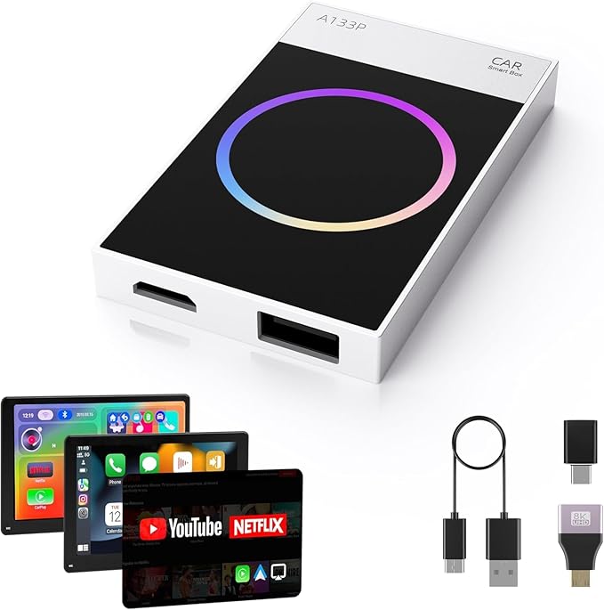 Wireless CarPlay Adapter with YouTube Netflix TikTok, Carplay Ai Box Wireless Carplay & Android Auto, WiFi Bluetooth and HDMI Output, Only for Cars with Wired CarPlay &Wired Android Auto