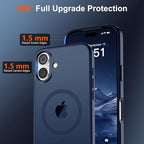 SUPFINE Magnetic for iPhone 17 Case with Screen Protector (Compatible with MagSafe)(Military Grade Drop Protection) Translucent Matte Shockproof with Anti-Fingerprint Phone Cover,Dark Blue