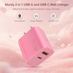 Aolcev for iPhone Charger Fast Charging 2 in 1 USB A USB C Charger Block 30W Cute Type C Fast Charging Blocks for iPhone 17 16 15 14 13 for iPad USB C Charging Adapter for Galaxy S26 S25 Light Pink