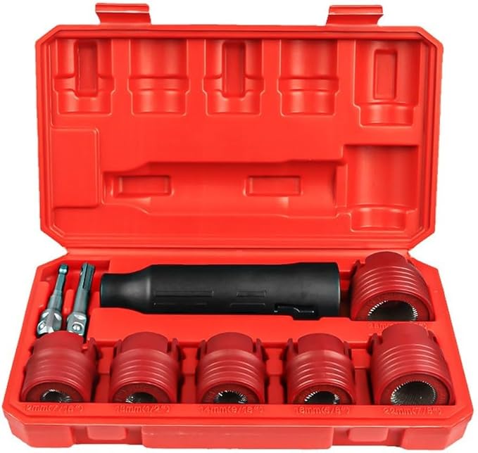 9-Piece Car Wheel Stud Cleaner Tool Set, Rust Removal Brush for 12-28mm Nuts, Drill Attachment for Impact Driver Use