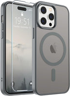 SUPFINE Magnetic for iPhone 14 Pro Case (Compatible with MagSafe) (Military Grade Drop Protection) Slim Translucent Matte Shockproof with Anti-Fingerprint Phone Case,Gray