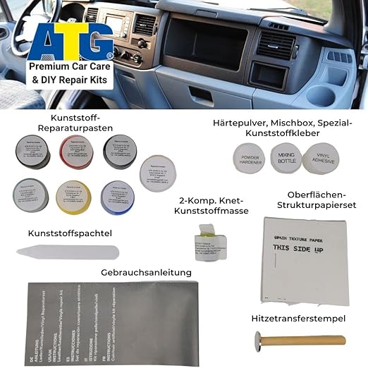ATG Car Dashboard Repair Kit – Dashboard Repair for Cracks & Breaks – Leather & Vinyl Repair – Epoxy Glue Set - Leather & Vinyl