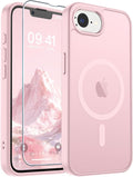 SUPFINE Magnetic for iPhone 17e Case/iPhone 16e Case with Screen Protector (Compatible with MagSafe) (Military Grade Drop Protection) Translucent Matte Shockproof Phone Cover,Light Pink