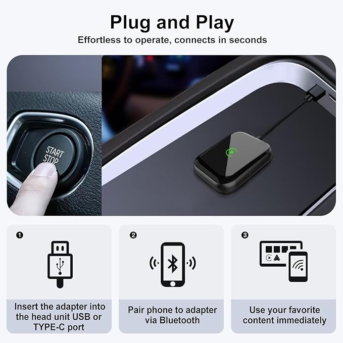 Wireless CarPlay & Android Auto Adapter – 2-in-1 Plug & Play Solution, Converts Wired Systems to Wireless, Compatible with iPhone & Android