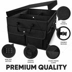 Large Car Trunk Organizer with Lid – Foldable Collapsible Storage Box, Heavy Duty, Multi-Compartment, Non-Slip Bottom, Durable Car Storage Organizer for SUV, Truck & Auto Accessories
