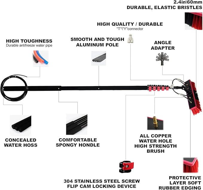 5-8mtelescopic Rod Cleaning Brush,Water Fed Pole Kit,Cleaning Photovoltaic and Solar Panels,Washing Set Equipment Extension Pole Cleaning for Trucks Windows,9M (9M)