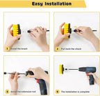 7-Piece Drill Brush Attachment Set, Multi-Purpose Power Scrubber Kit with Extension Rod – Nylon Bristle Brushes for Car, Bathroom, Tile, Grout Cleaning (Fits Most Handheld Drills)