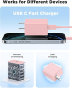 45W iPhone 17 16 15 Pro Max Charger Fast Charging 6FT/10 FT/10FT, Super Fast USB C Charger Block with Extra Long Type C Charging Cable,PD Quick Adapter 3.0 for iPhone 17 air/16e 15Pro/16 15 Plus-Pink