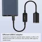 J&D USB C Male to 12V Car Cigarette Lighter Socket Female Converter Cable, 12V 18W Power Cable for Dash Cam, GPS, Car LED Light Strips, Black, 1 ft